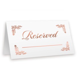 Reserved Table Signs Cards Rose Gold Foil, 20-Pack Table Tent, VIP Place Card with Line to Write, Double Sides Reserved Rose 6