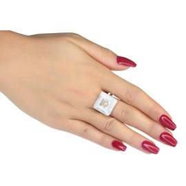 SILBERMOOS XL XXL Rings in Large Sizes Ring Women's Ring Square with Brushed Pearl 925 Sterling Silver Size 64, 66, 68, 70, Sterling Silver, Pearl