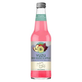Moshi Yuzu Sparkling Drink, Aromatic and Zesty, Made with 100% Yuzu juice, All-Natural, Vegan, Gluten-free, No Artificial Preservatives/Coloring - 12 oz (6 Glass Bottles) - Red Shiso & Apple