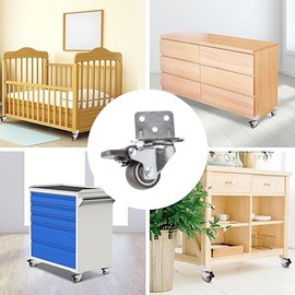 JCAKES 4 Swivel Castors for Furniture, with Brake, Furniture Castors, 1.25 Inches, Low-Noise Rubber Wheels, L Mounting Plate, Suitable for Furniture, Flower Stands, Cribs, Shelves, DIY Tools (L-shape)