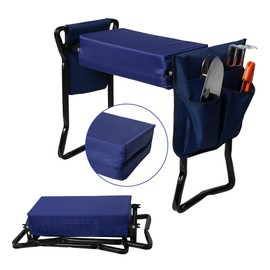 Garden Kneeler and Seat, Foldable Garden Stool Heavy Duty Gardening Bench with 2 Tool Pouches, Soft Detachable Kneeling Pad, Garden Gift for Seniors, Women & Men, Gardener Lovers (Blue, Black)