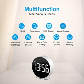 4 Inch LED Digital Alarm Clocks for Bedrooms, Small Electric Alarm Clock with 12 24H Time Display 3 Level Brightness for Home Travel