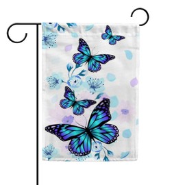 Rashu Blue Flowers and Butterflies Garden Flag Welcome Home Flag Vertical Double Sided Seasonal Polyester Flag for Home Lawn Indoor Farmhouse Patio Yard Outdoor Decor 12X18 inch