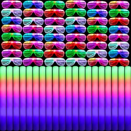 72 Pcs Light up Glasses and Foam Glow Sticks, Glow in the Dark Sunglasses Foam Sticks Shutter Shades Glasses Led Foam Sticks Flashing Light up Supplies for Birthday Carnival Wedding Concert Festival