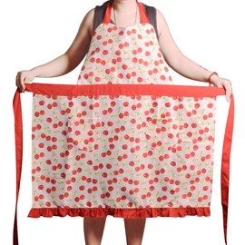 Love Potato Aprons for Women Girls Plus Size, Adjustable Kitchen Cooking Apron with 2 Pockets & Extra Long Ties, 34x36 inch (Red Cherry)