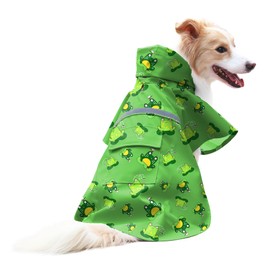 DELIFUR Large Dog Raincoat - Waterproof Dog Rain Poncho Adjustable Double Layer Rain Jacket with Hood for Medium Large Dogs Designed with Leash Hole Reflective Strip (Green Frog, XX-Large)