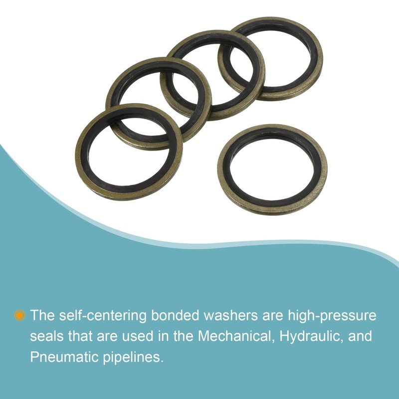sourcing map Bonded Sealing Washers M22 29.5x22x2mm Carbon Steel Nitrile