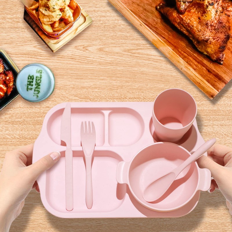 24 Pcs Wheat Straw Dinnerware Cutlery Set for Aldult Including