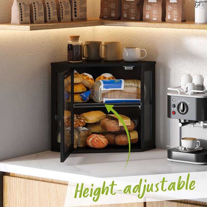 BMOSU Corner Bread Box for Kitchen Countertop Double Layer Bamboo