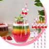 Pink and White Striped Bow Cherry Paper Straws, 50 Pack