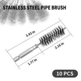 Wire Brush Set, Stainless Steel Bore Cleaning Brushes 8mm-19mm w/ 1/4" Hex Shank Twisted Wire Bore Brush Mount on Power Drill Die Grinder for Tubes Ports Bearings Cleaning (10 PCS Stainless Steel)