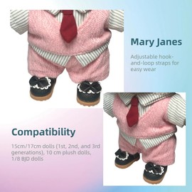 QIXINGWISE Mini Mary Jane PU Leather Doll Shoes with Bow Decor Compatible for 15cm 17cm Doll, Cute Doll Clothes & Outfit Accessories Suitable for 6.7 Inches Dolls (1 Pair - Black)