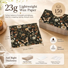 150 Sheets Floral Butterfly Wax Paper for Food Deli, 9.8 x 8.3'' Rust Brown Dried Flowers Butterflies Greaseproof Wrapping Paper for Sandwich Picnic Basket Liner Birthday Party Supplies (A)
