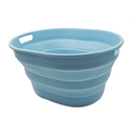 SAMMART 25L Collapsible Plastic Laundry Basket - Oval Tub / Basket - Foldable Storage Container / Organizer - Portable Washing Tub - Space Saving Laundry Hamper (2, Sea Angel)