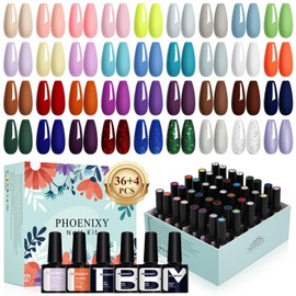 PHOENIXY 40 PCS Gel Nail Polish Kit, 36 Colors Gel Nail Polish Set with Base Top Coat Pink Blue Red at Home Nail Kit Gifts for Women
