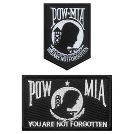 Pack of 2 "Pow Mia You Are Not Forgotten" Flag Patch Iron-On Sew On Patch Tactical Military Applique for Clothing Baseball Cap Bags Vest Jacket Backpacks