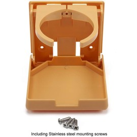 GSE Games & Sports Expert Cup Holder, Adjustable Folding Wall Cup Holder with Screws for Wall, Table, Deck, Car, Van, Truck, RV, Camper (1-Pack, Khaki)