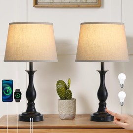 Bedside Table Lamp Touch Control Bedroom Lamps with USB-C USB-A Charging Port 3 Way Dimmable Touch Lamps for Nightstand Living Room Bedroom Dorm Home Office Reading, Set of 2