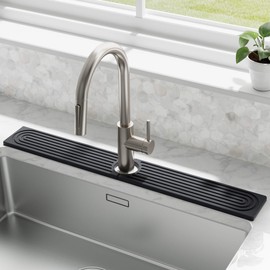 DK177 Faucet Mat for Kitchen Sink - Water Absorbing Stone Tray for Sink, Diatomite Fast-Drying Faucet Mat, Faucet Splash Guard for Bathroom Counter (Dark Gray, 30" x 4")