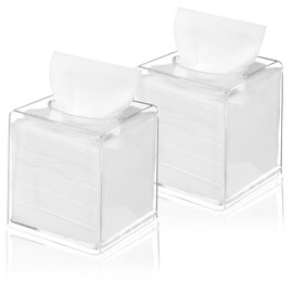 2 Pack Clear Acrylic Tissue Box Holder, Square Modern Tissue Dispenser Holder Cover Napkin Organizer for Bathroom, Kitchen, Office, Vanity, Dresser, Countertop