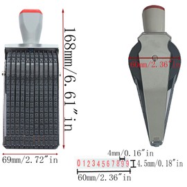 Business Stamps,11 Digits Changeable 0-9 Numbers & 26 Alphabet Rolling Stamp - Fit for Date Stamp, Office Stamp, Ink Stamps Imprint Size 60 x 4.5 mm,Gray Red Multicolor Blend