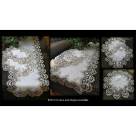 Galleria di Giovanni Lace Doily Taupe Antique White Place Mat Dresser Scarf Neutral European Set of 2 Earth