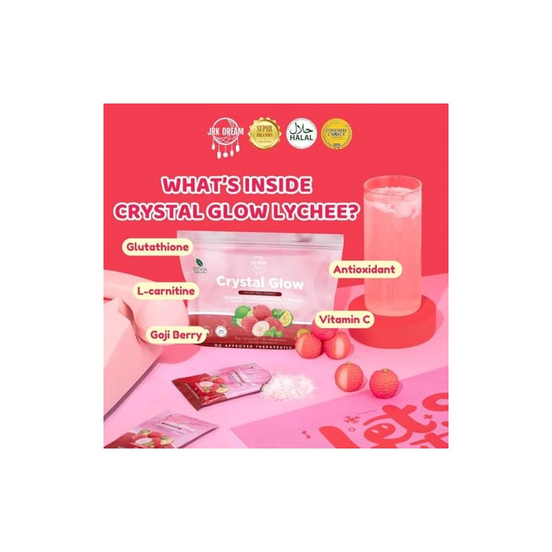 1 Crystal Glow Lychee Fruit Extract 50,000mg Hydrolized Marine Collagen