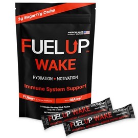 Fuel UP Wake - Hydration Powder – Electrolytes Powder with 180mg Caffeine/Serving – Non-Jitters Hydration Drinks for Men and Women – 15 Stick Packs – Orange Sherbet