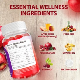 Keto ACV Gummies Apple Cider Vinegar Gummies for Digestion Detox Keto Gummies Advanced Formula with B12 Pomegranate Beet Juice 60 Gummies