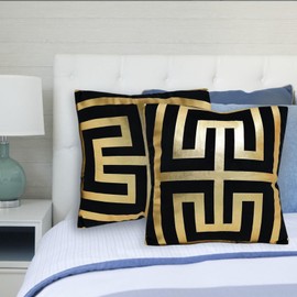 Betadistor Gold Cushion Covers 18 x 18 Inch Velvet Decorative Square Throw Pillowcases for Sofa Living Room Bedroom 45cm x 45cm 2 Pack for Couch Bedroom Sofa Car Home Living Room, Gold Black, 525-0557