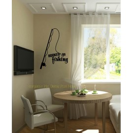 Wall Decor Plus More WDPM3504 Hooked on Fishing with Pole Wall Decal Lettering Vinyl Sticker Quote, 23x16, Black
