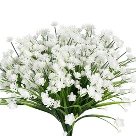 URSTOUD 10PCS Artificial Flowers,Fake Greenery Faux Plastic Bushes Fake Shrubs UV Resistant No Fade Faux Plastic Flowers for Wedding Hanging Bouquet Indoor Outdoor Home Garden Office Table Vase(White)