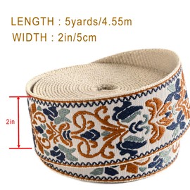 Heavy Cotton Webbing 1.5 Inch 2 Inch Webbing Strap for Bag Straps, Outdoors Indoors Arts and Crafts, High Density Webbing with Jacquard Embroidery Pattern - Color 5-1.5" 5 Yards