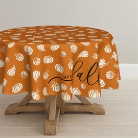 Horaldaily Fall Tablecloth 70×70 Inch Round, Orange Pumpkin Autumn Harvest Washable Seasonal Table Cover for Party Picnic Dinner Decor