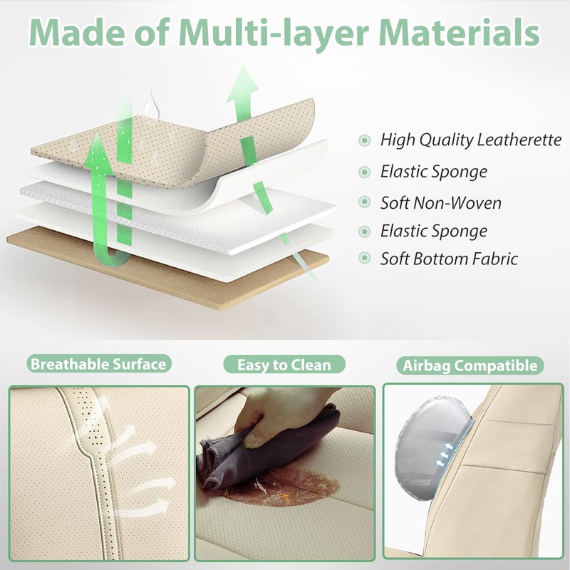 Leather Car Seat Cover for Front Pair, Anti-slip Universal Light