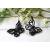 Geometric Butterfly Earrings in Black - Rustic Wood Earrings with