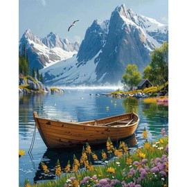 Hlison Paint by Numbers Kit for Adults, Mountains Landscape Paint by Number for Beginners, DIY Boat Adult Paint by Numbers Kit for Home Decor Gift - 16x20 Inch
