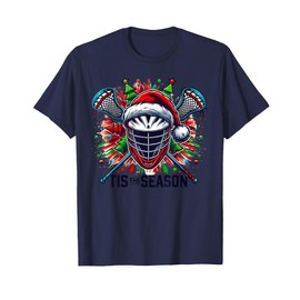 Tis the Season Lacrosse Mask Stick Santa Hat Christmas T-Shirt