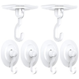 CHOOBY Adhesive Hooks Wall Ceiling: Heavy Duty Damage-Free No-Drill Waterproof Self Stick Cabinet Hook Hanging Small Plant Towel Lights Coat for Door Shower Bathroom Kitchen - 4Pack White