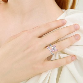 Axolotl Ring 925 Sterling Silver Adjustable Pink Axolotl Open Ring Cute Animal Ring Axolotl Jewellery Gift for Girls Women, Sterling Silver, Cubic Zirconia