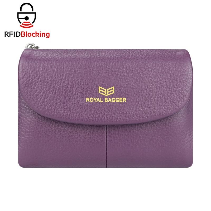 Royal Bagger RFID Blocking Women's Short Wallet Genuine Leather Multi-card