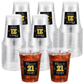 Funnymoom 60 Pack 21st Birthday Cup 12 oz Cheers to 21 Years Disposable Clear Plastic Birthday Cups Happy Birthday Cups for Men Women 21st Birthday Party Decorations Party Favors Wedding Anniversary