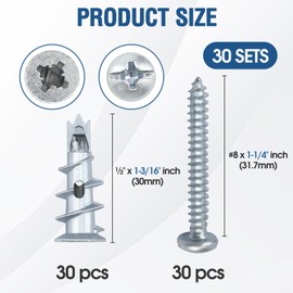 30 Sets Self-Drilling Drywall Anchors with Screws - Heavy-Duty Zinc Alloy Anchors Kit for Drywall, Sheetrock & Hollow Walls, No Pre-Drilling Needed