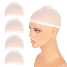 White Wig Caps 4PCS Individually Wrapped,ASKUANG Stretchy Nylon Wig Caps for Women Lace Front Wig Stocking Caps for Wigs