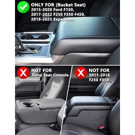 KBH Center Console Armrest Cover & Cup Holder Cover for F150 2015-2020, F250 F350 F450 2017-2022, Expedition 2018-2023, Bucket Seat, Vinyl Leather, Anti-Scratch, Black (Not for Other Years)