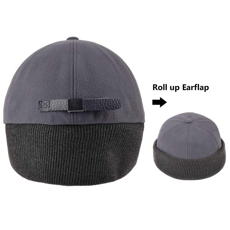 Mens Wool Winter Baseball Cap with Warmer Earflap Outdoor Beanie
