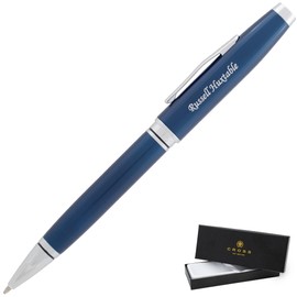 Engraved Cross Pen | Cross Coventry Twist-Action Ballpoint Pen. Blue Lacquer Finish with Chrome Trim. Affordable Luxury Engraved Business Gift.