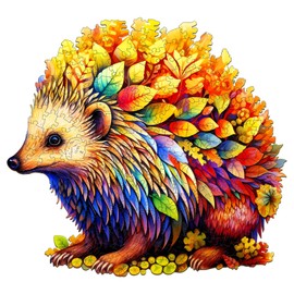 Blumuze Wooden Puzzle Adult 300 Pieces, Hedgehog Wooden Puzzle, Unique Animal Shape Puzzle Pieces, Puzzle Wooden Adult with Wooden Gift Box (L-34 x 31.4 cm)