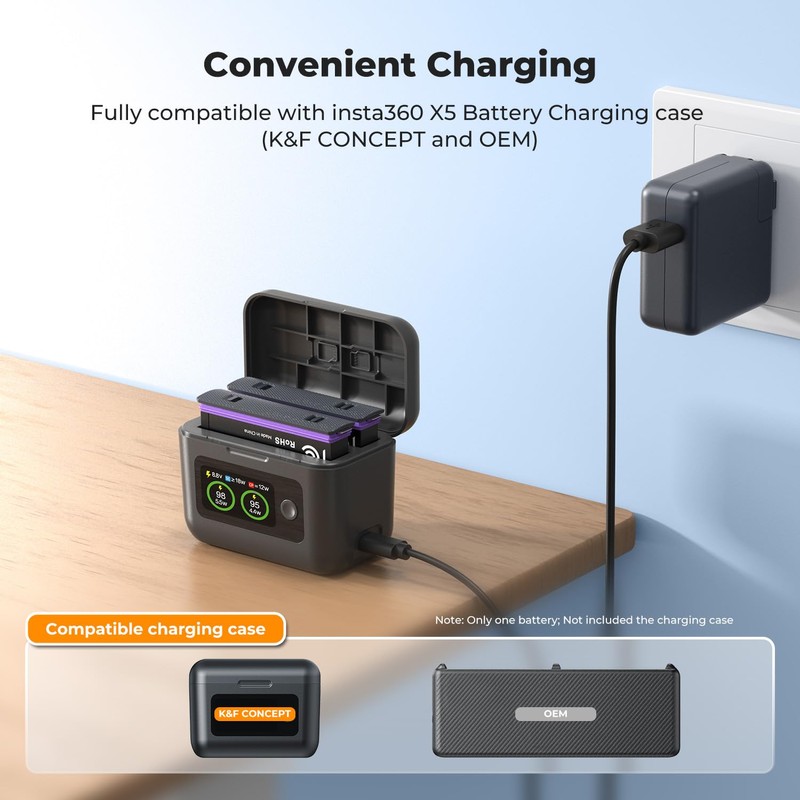 K&F CONCEPT 360x5 Battery, 2700mAh X5 Battery with Storage Case