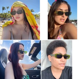 Tskestvy 4 Pieces Retro Vintage Sunglasses Small Square Rectangle 90s Glasses Trendy Y2K for Women Aesthetic Accessories (D)